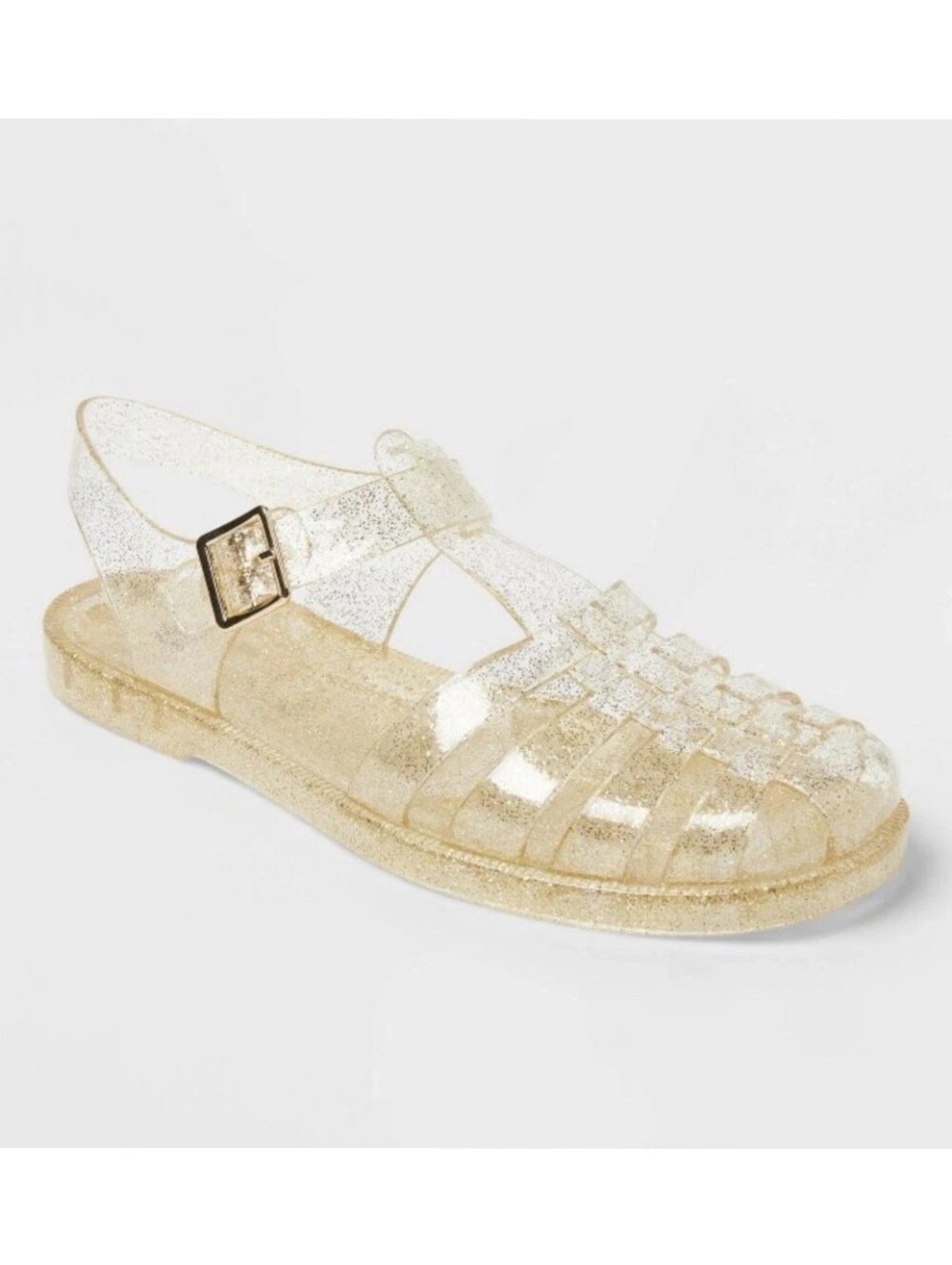 NWT Wild Fable Light Gold Glitter Poppy Jelly Flat Sandals Size 8